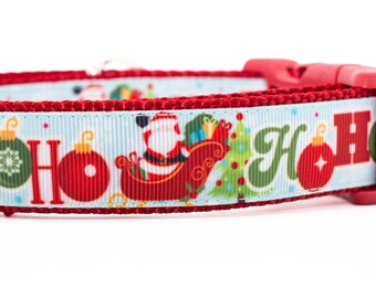 Ho Ho Santa Sleigh Dog Collar - 1 inch wide - buckle or martingale - Christmas