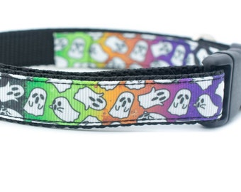 Halloween Ghost Dog Collar - 5/8 and 3/4 inch wide  - Spooky Fall
