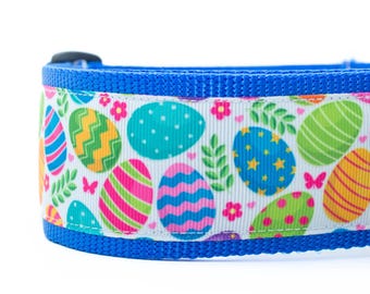 Springtime Eggs Dog Collar - 2 inch wide - Easter collar - buckle or martingale