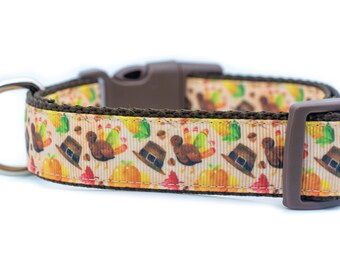 Thanksgiving Scatter Dog Collar - 1 inch wide - fall dog collar - turkey - leaves
