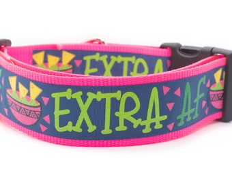 Extra AF Dog Collar - 2 inch wide - buckle or martingale collar - funny dog collars - fiesta dog collar - pink dog - spoiled dog collar