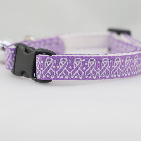 Cancer Awareness Cat Collar - 3/8" wide - cancer Cat Collar - breakaway cat collar - safety buckle cat collar - purple cat collar