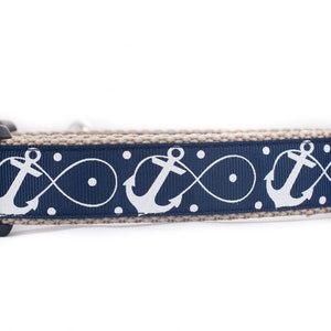 Navy Infinity Anchor Dog Collar - 1 inch wide - buckle or martingale collar - nautical dog collar - anchor collar - summer dog collar - blue