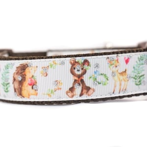 Forest Babies Dog Collar - 1 inch wide - Woodland dog collar - buckle or martingale collar - nature dog collar - boho dog collar - dog gift