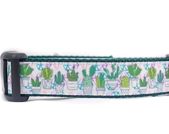 Cactus Dog Collar - 1 inch wide - buckle or martingale collar - southwestern dog collars - western dog collar - boy dog collar - geometric