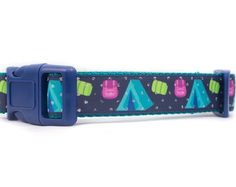Camping Dog Collar - 1 inch wide - buckle or martingale collar - hiking dog collars - summer dog collar - boy dog collar - nature collar