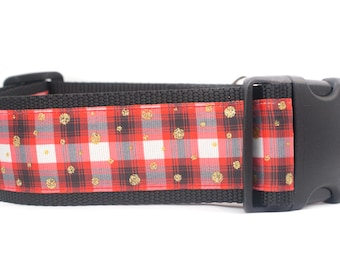 Red Plaid Dog Collar - 2 inch wide for large dogs - buckle or martingale collar - boy dog collar - rustic dog collar - buffalo plaid collar