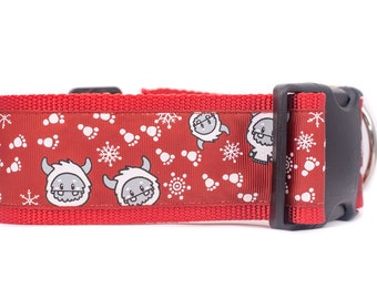 Yeti Christmas Dog Collar - snowflake Dog Collar - 2" inch wide - holiday dog collar - XL dog collar - xmas dog collar - yeti collar - wide