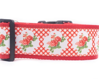 Lattice Floral Dog Collar - 2 inch wide for large dogs - buckle or martingale collar - girl dog collar - floral dog collar - big dog collar