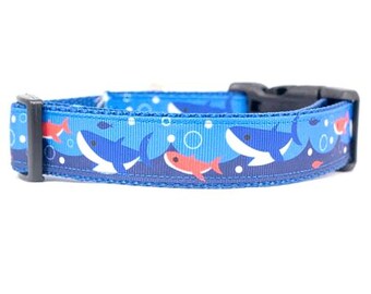 Blue Shark Dog Collar - 1 inch wide - buckle or martingale collar - ocean dog collars - nautical dog collar - boy dog collar - beach collar