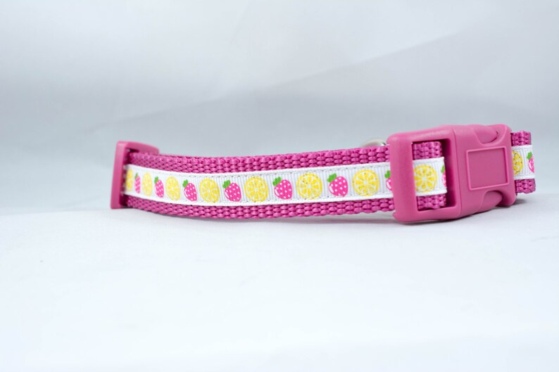 58 or 34 inch wide pink raspberry lemon glitter sparkle spring Strawberry Lemonade Dog Collar summer small dog yellow white