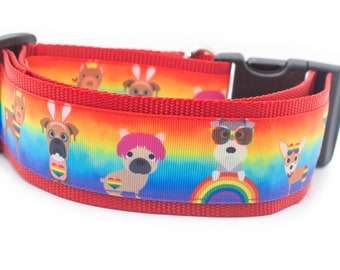 Pride Dogs Collar - 2 inch wide - buckle or martingale collar - LGBTQ dog collars - rainbow dog collar - Gay pride dog collar - pride flag