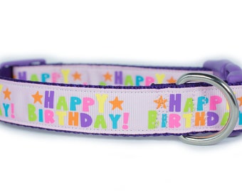 Pink Birthday Dog Collar - 1 inch wide - buckle or martingale - party dog collar - birthday collar - birthday dog gift - dog gift - pet gift