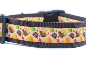 Thanksgiving Scatter Dog Collar - 1.5 inch wide - Thanksgiving dog collar - fall dog collar - holiday dog collar - autumn - turkey - leaves