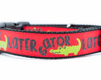 Red Lator Gator Dog Collar - 1" inch wide - buckle or martingale - cute dog collar - gators dog collar - alligator collar - boy dog collar