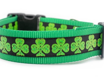 Black Celtic Shamrock Dog Collar - 1.5 inch wide collar - Irish dog collar - clover dog collar - green dog collar - st patricks day collar