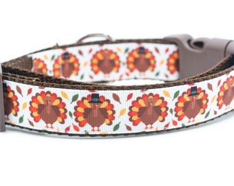 Pilgrim Turkey Dog Collar - 1 inch wide - Thanksgiving dog collar - fall dog collar - holiday dog collar - autumn - fall leaves - holiday