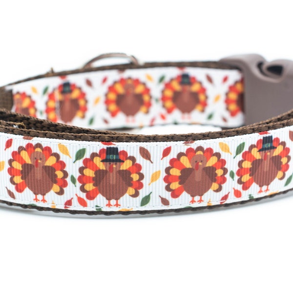 Pilgrim Turkey Dog Collar - 1 inch wide - Thanksgiving dog collar - fall dog collar - holiday dog collar - autumn - fall leaves - holiday