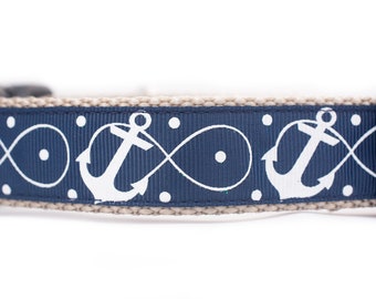 Navy Infinity Anchor Dog Collar 1 wide Large 15-22 Nautical 