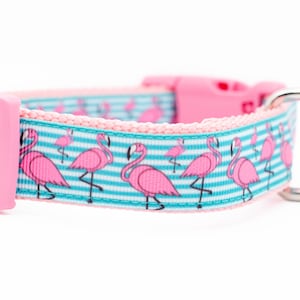 Striped Flamingo Dog Collar - 1 inch wide - buckle or martingale collar - tropical dog collar - girl dog collar - pink dog collar - summer