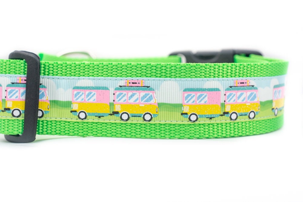 Camper Dog Collar - 1.5 Inch Wide Buckle Or Martingale Collar Vacation Dog Collars Summer Hippie Camping
