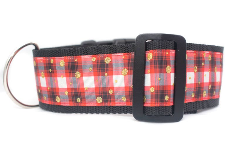 Red Plaid Dog Collar 2 inch wide for large dogs buckle or martingale collar boy dog collar rustic dog collar buffalo plaid collar image 4