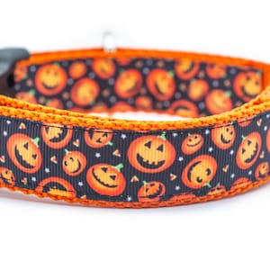Happy Jack-o-lantern Dog Collar - Pumpkin Dog Collar- 1 inch wide - buckle or martingale collar - Fall dog collar - Halloween dog collar