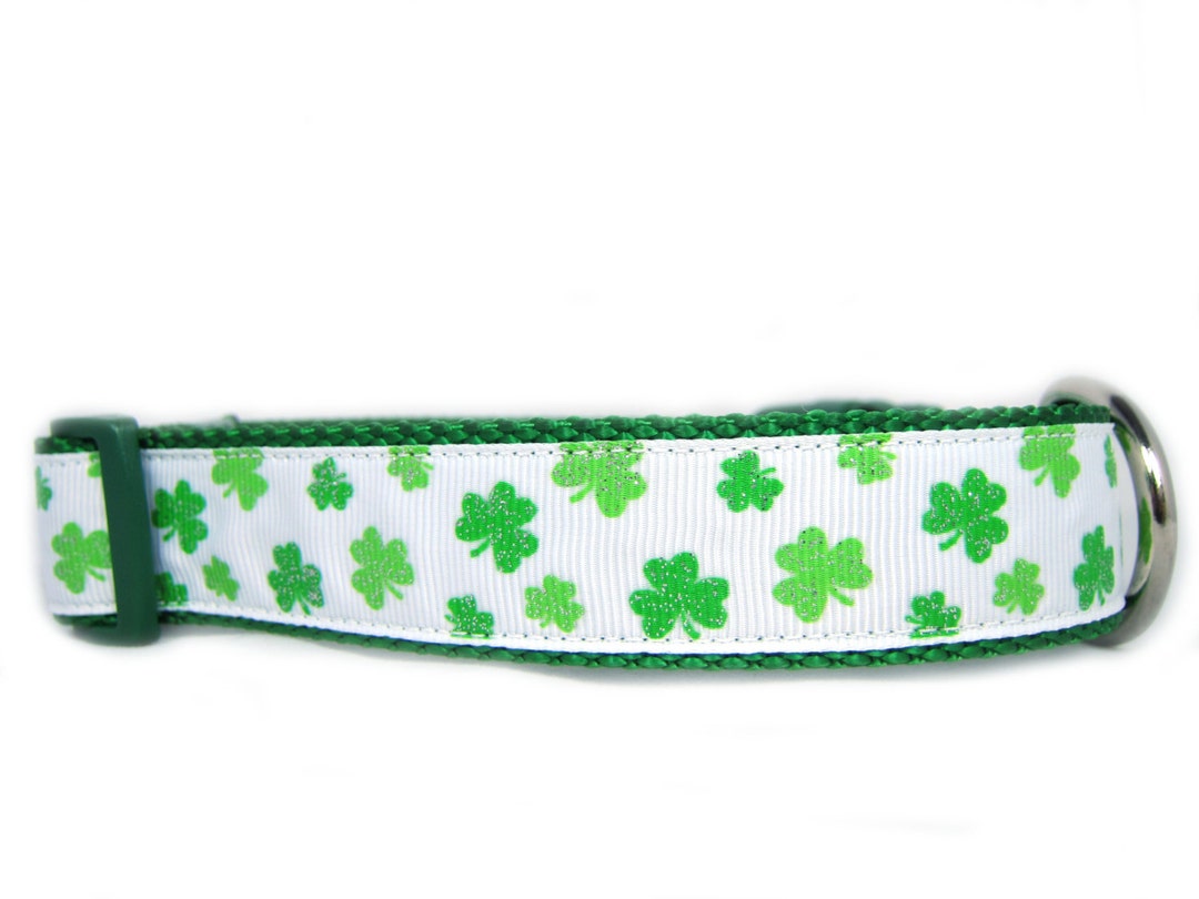 Glitter Shamrocks Dog Collar 1 Inch Wide Buckle or Martingale Collar Irish Collar St Patricks