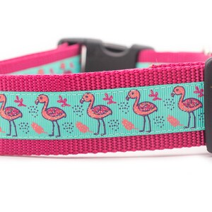 Rose Flamingo Dog Collar - 1.5 inch wide - buckle or martingale collar - tropical dog collar - girl dog collar - pink dog collar - summer