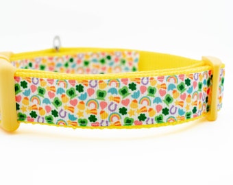 Choose color -  Lucky Dog Collar - 1 inch wide Dog Collar - buckle or martingale collar - Spring dog collar - magical dog collar - charms