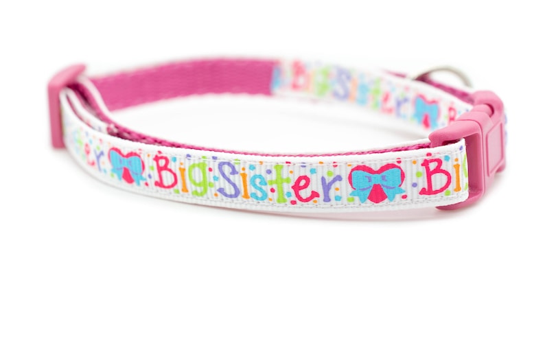 Big Sister Cat Collar 3/8 wide Bow breakaway buckle safety collar big sis cat collar kitten collar pink cat collar new baby zdjęcie 4