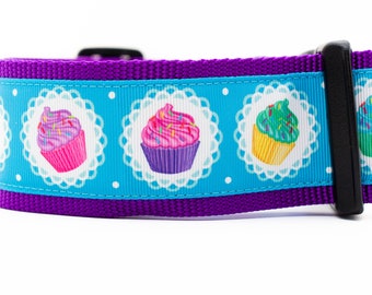 Cupcake Delight Dog Collar - 2 inch wide Dog Collar - buckle or martingale collar - large dog collar - cute collar - polka dot - girl dog