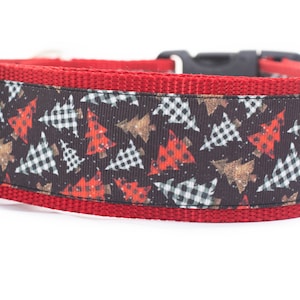 Plaid Christmas Tree Dog Collar - 2 inch wide  for XL dogs - buckle or martingale - holiday dog collar - christmas dog collar - winter XL