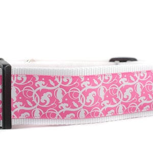 Hot Pink Floral Dog Collar - 2" inch wide - choice of 4 colors - buckle or martingale - flower dog collar - easter dog collar - large dog