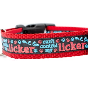Cant Control My Licker Dog Collar - 1 inch wide - buckle or martingale collar - funny dog collars - attitude dog collar - paw dog collar