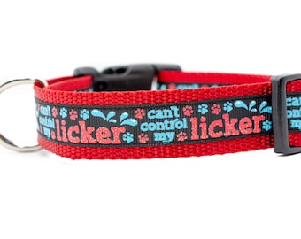 Cant Control My Licker Dog Collar - 1 inch wide - buckle or martingale collar - funny dog collars - attitude dog collar - paw dog collar