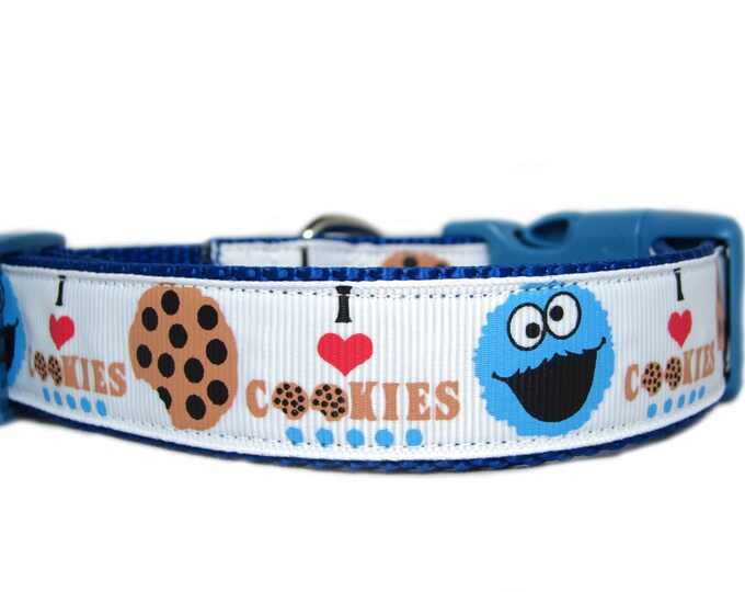 Cookie Monster Dog Collar, 1 Inch Wide, Available in 4 Sizes, Treat