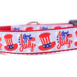 Patriotic Hat 4th of July 1 inch wide Dog Collar - buckle or martingale collar - patriotic dog collar - american dog collar - flag collar