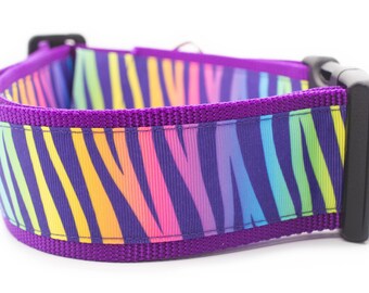 Funky Zebra - 2 inch wide collar - buckle or martingale collar - animal print dog collar - retro dog collar - striped dog collar - purple