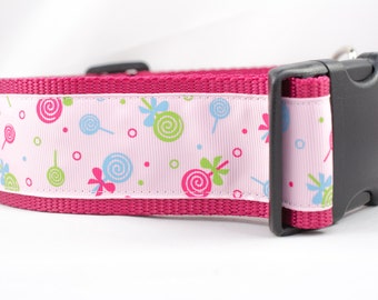 Pink Lollipop Dog Collar- 2 inch wide for large dogs - buckle or martingale collar - girl dog collar - candy dog collar - big dog collar