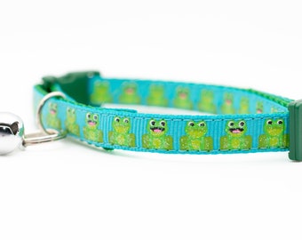 Silly Frog Cat Collar - 3/8" wide - Bow - breakaway buckle - safety collar - cute cat collar - kitten collar - boy cat collar - green collar