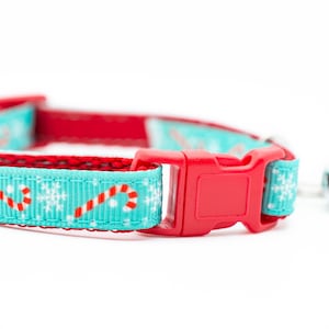 Aqua Candy Cane Cat Collar - 3/8&quot; wide - Christmas Collar - breakaway cat collar - safety buckle cat collar - holiday cat collar - holiday