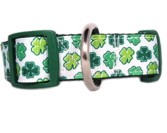Lucky Clover Dog Collar - 1 inch wide - buckle or martingale - St Patricks Day dog collar - shamrock dog collar - green dog collar - irish