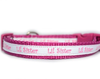 Little Sister Dog Collar - 5/8 or 3/4 inch wide - Lil Sis dog collar - new puppy collar - best friends collar - BFF - pink dog collar - girl