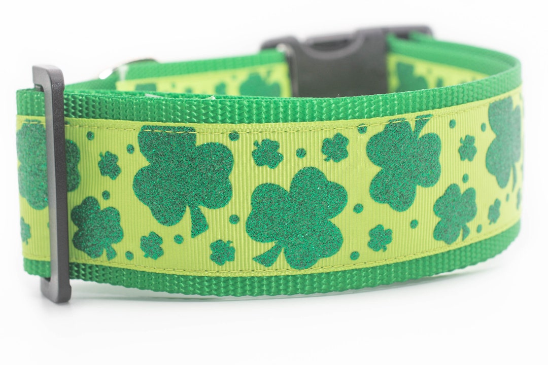 Green Shamrock Dog Collar 2 Inch Wide Buckle or Martingale Etsy