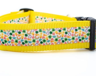 Choose color -  Lucky Dog Collar - 1.5 inch wide Dog Collar - buckle or martingale collar - Spring dog collar - magical dog collar - charms