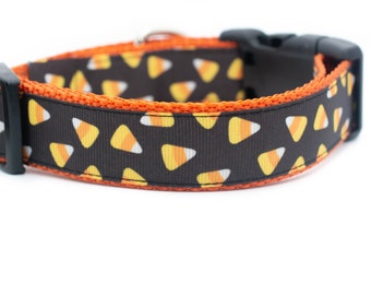 Candy Corn Dog Collar - 1 inch wide dog collar - buckle or martingale collar - Halloween dog collar - fall - spooky - trick or treat