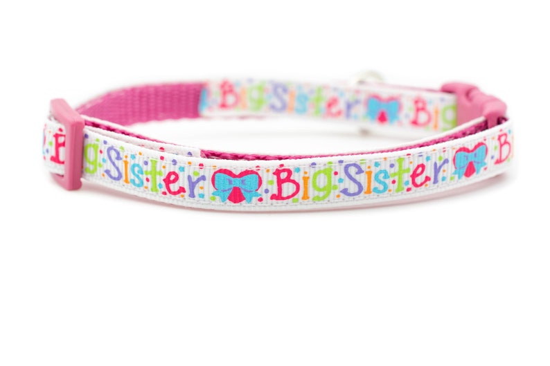 Big Sister Cat Collar 3/8 wide Bow breakaway buckle safety collar big sis cat collar kitten collar pink cat collar new baby zdjęcie 1