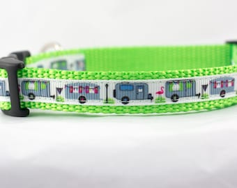 Camper Dog Collar - 5/8" or 3/4" inch wide - for small dogs - rustic dog collar - summer dog collar - boy collar - camping dog collar - lime