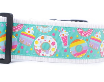 Donut Dog Collar - 2 inch wide - buckle or martingale - star dog collar - candy dog collar - Easter collar - Cute Snacks - Doughnut Treats